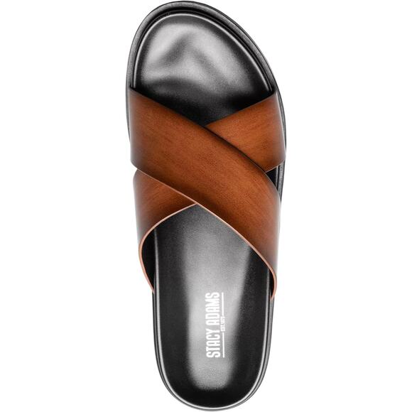 Stacy Adams Cognac Brown Leather Crisscross Slide Sandals